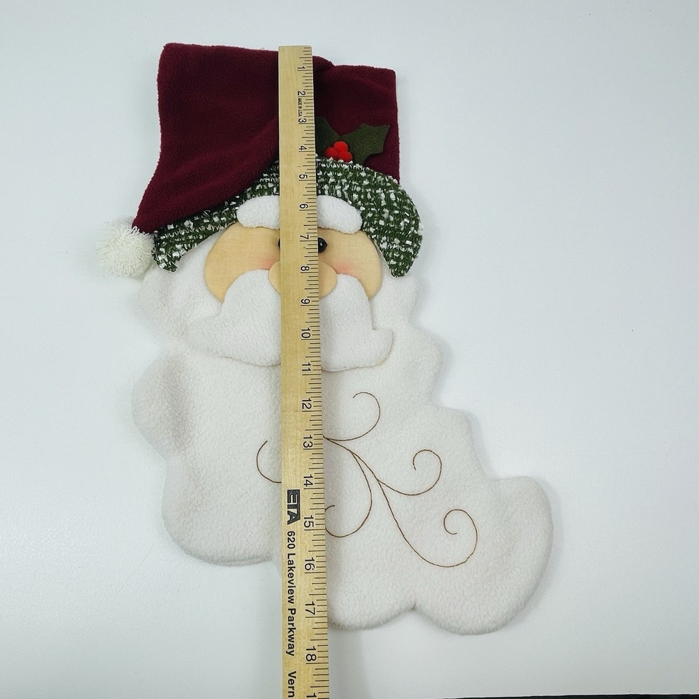 Santa Face Beard Fleece Christmas Stocking 3 D Red Green White Cloth 17x8" - Picture 10 of 11